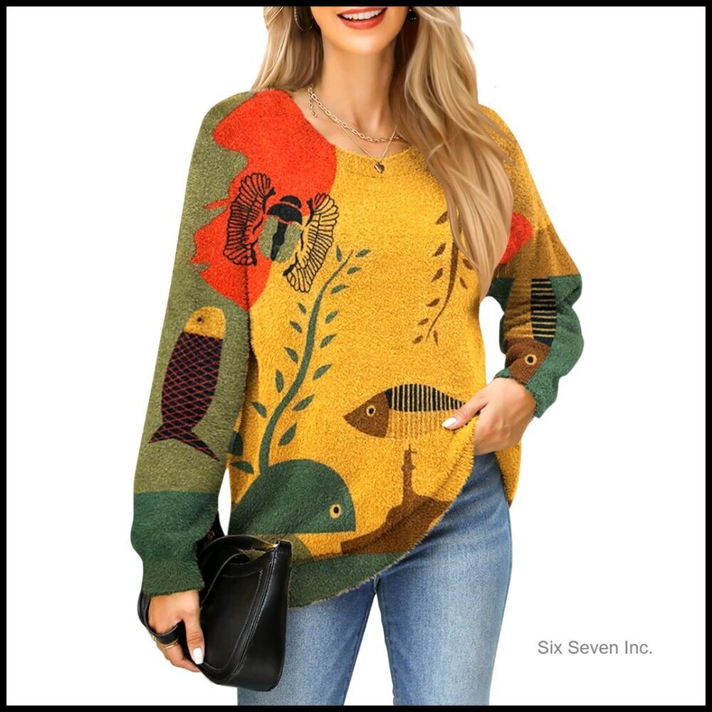Oversized Chunky Knit Pullover Sweater Cozy Warm Fuzzy Casual Loose Fit Tunic